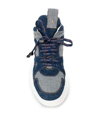 Baskets montantes en toile bleu marine Philipp Plein