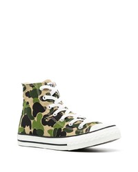 Baskets montantes en toile camouflage vert foncé A Bathing Ape