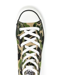 Baskets montantes en toile camouflage vert foncé A Bathing Ape