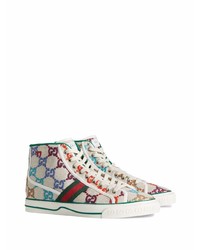 Baskets montantes en toile imprimées beiges Gucci