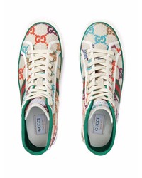 Baskets montantes en toile imprimées beiges Gucci