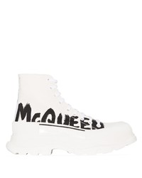 Baskets montantes en toile imprimées blanches et noires Alexander McQueen