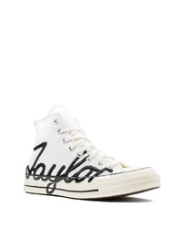 Baskets montantes en toile imprimées blanches et noires Converse