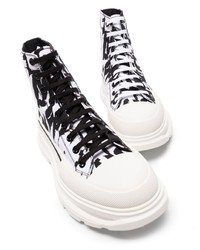 Baskets montantes en toile imprimées blanches et noires Alexander McQueen