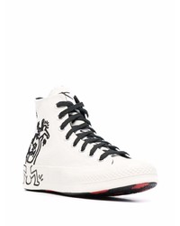 Baskets montantes en toile imprimées blanches et noires Converse