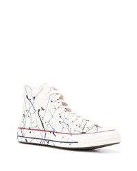 Baskets montantes en toile imprimées blanches Converse