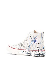 Baskets montantes en toile imprimées blanches Converse