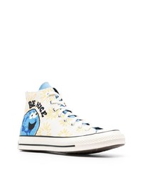 Baskets montantes en toile imprimées blanches Converse