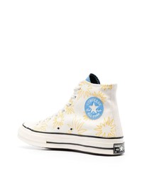 Baskets montantes en toile imprimées blanches Converse