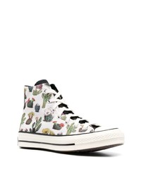 Baskets montantes en toile imprimées blanches Converse