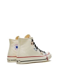 Baskets montantes en toile imprimées blanches Converse