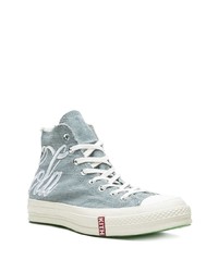 Baskets montantes en toile imprimées bleu clair Converse