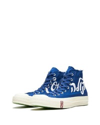 Baskets montantes en toile imprimées bleues Converse