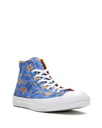 Baskets montantes en toile imprimées bleues Converse