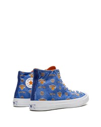 Baskets montantes en toile imprimées bleues Converse