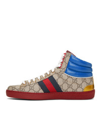 Baskets montantes en toile imprimées marron clair Gucci