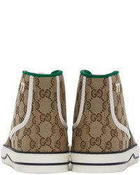 Baskets montantes en toile imprimées marron clair Gucci