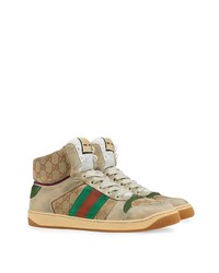 Baskets montantes en toile imprimées marron clair Gucci