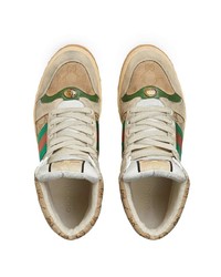 Baskets montantes en toile imprimées marron clair Gucci