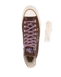 Baskets montantes en toile imprimées marron Converse