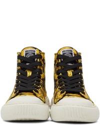 Baskets montantes en toile imprimées noires Versace