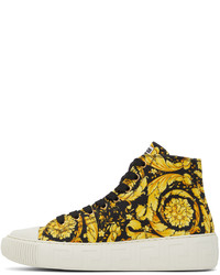 Baskets montantes en toile imprimées noires Versace