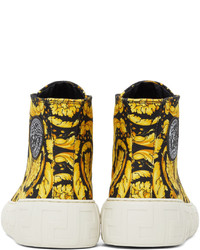 Baskets montantes en toile imprimées noires Versace