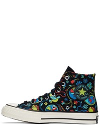 Baskets montantes en toile imprimées noires Converse