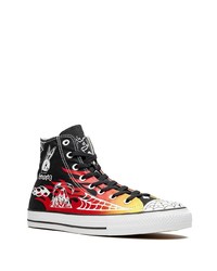 Baskets montantes en toile imprimées noires Converse