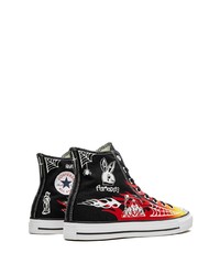 Baskets montantes en toile imprimées noires Converse