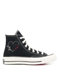 Baskets montantes en toile imprimées noires Converse