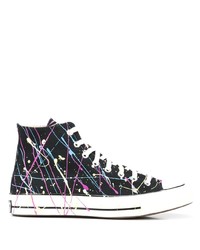 Baskets montantes en toile imprimées noires Converse