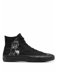 Baskets montantes en toile imprimées noires Converse