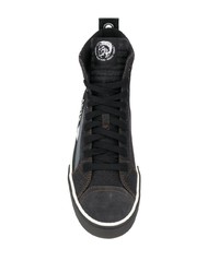 Baskets montantes en toile imprimées noires Diesel