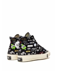 Baskets montantes en toile imprimées noires Converse