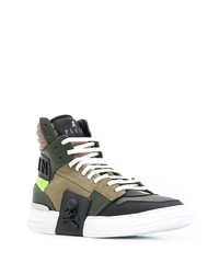 Baskets montantes en toile imprimées olive Philipp Plein