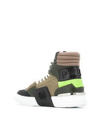 Baskets montantes en toile imprimées olive Philipp Plein