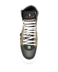 Baskets montantes en toile imprimées olive Philipp Plein