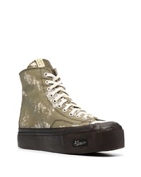 Baskets montantes en toile imprimées olive VISVIM