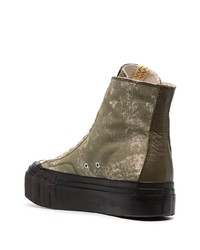 Baskets montantes en toile imprimées olive VISVIM