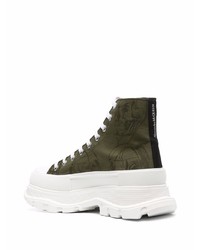 Baskets montantes en toile imprimées olive Alexander McQueen