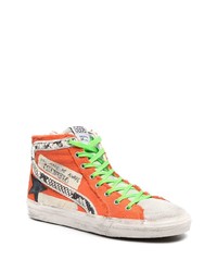 Baskets montantes en toile imprimées orange Golden Goose