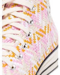 Baskets montantes en toile imprimées roses Converse