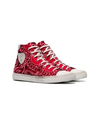 Baskets montantes en toile imprimées rouges Saint Laurent