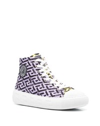 Baskets montantes en toile imprimées violet clair Versace