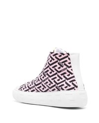 Baskets montantes en toile imprimées violet clair Versace