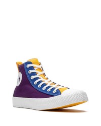 Baskets montantes en toile imprimées violettes Converse