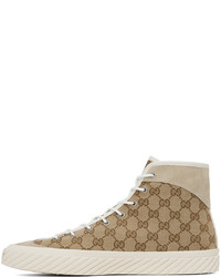 Baskets montantes en toile marron clair Gucci