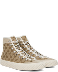 Baskets montantes en toile marron clair Gucci