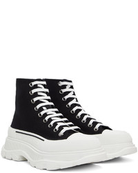 Baskets montantes en toile noires et blanches Alexander McQueen